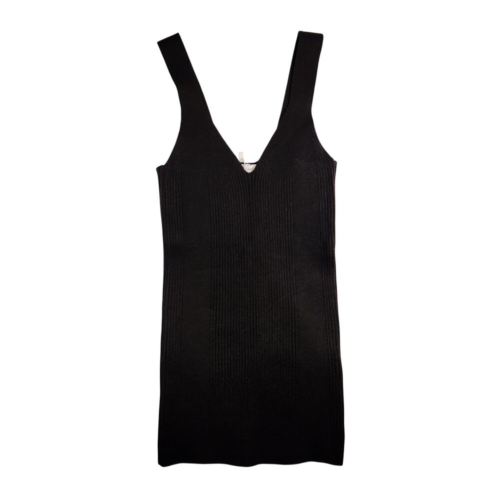Lascana V-Neck Sweater Tank - Black Ribbed Knit Sleeveless Top - Small (4-6)